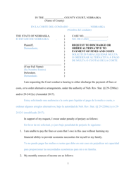 Document preview: Request to Discharge or Order Alternative to Payment of Fines and Costs - Nebraska (English/Spanish)