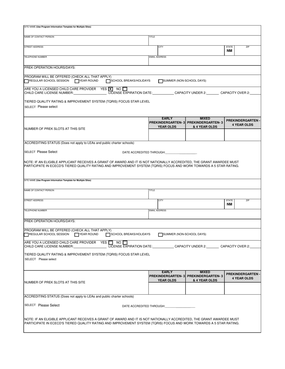 Prekindergarten Grant Application - Program Information Template - New Mexico, Page 2