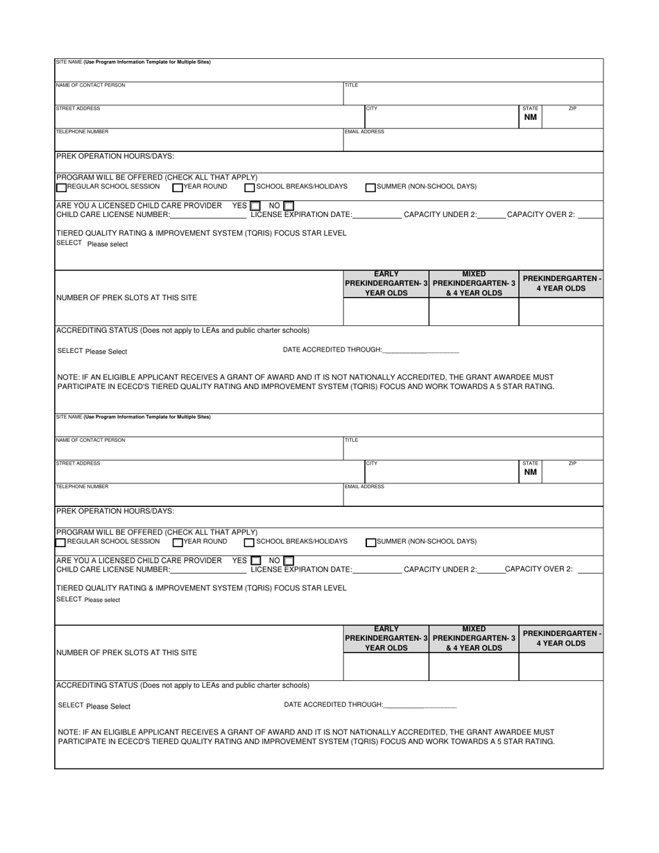 Prekindergarten Grant Application - Program Information Template - New Mexico, Page 5