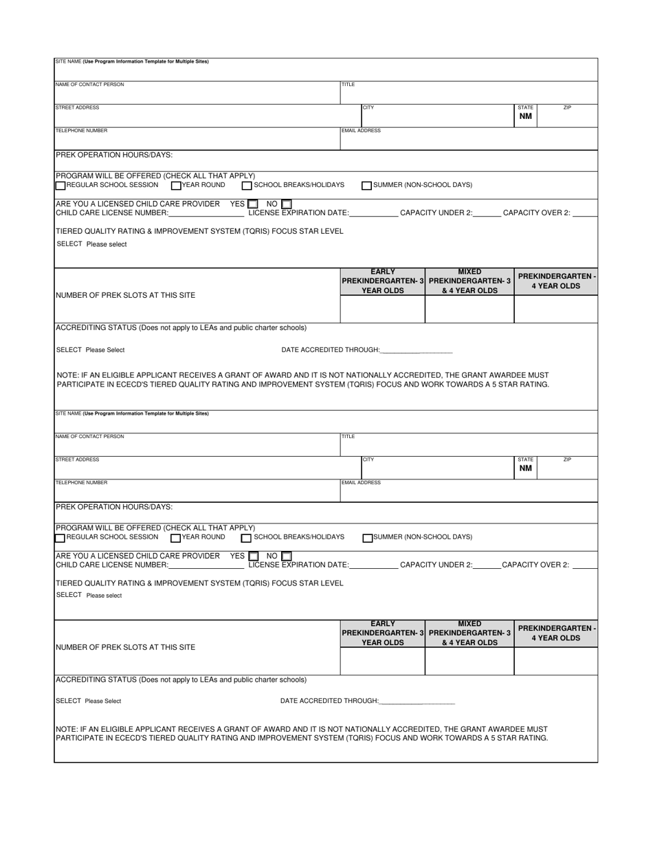 Prekindergarten Grant Application - Program Information Template - New Mexico, Page 6