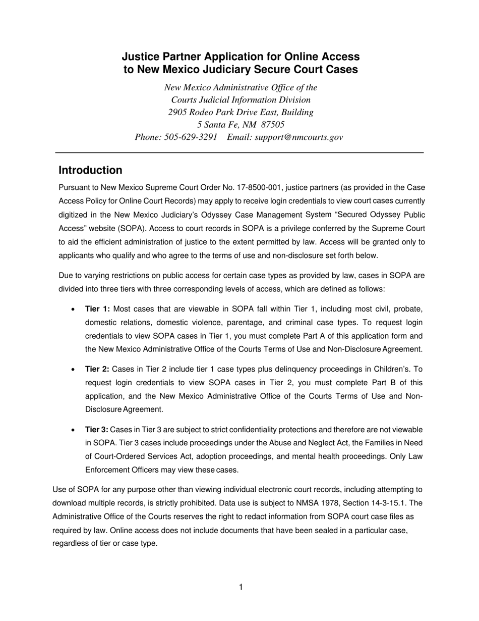 New Mexico Justice Partner Application for Online Access to New Mexico