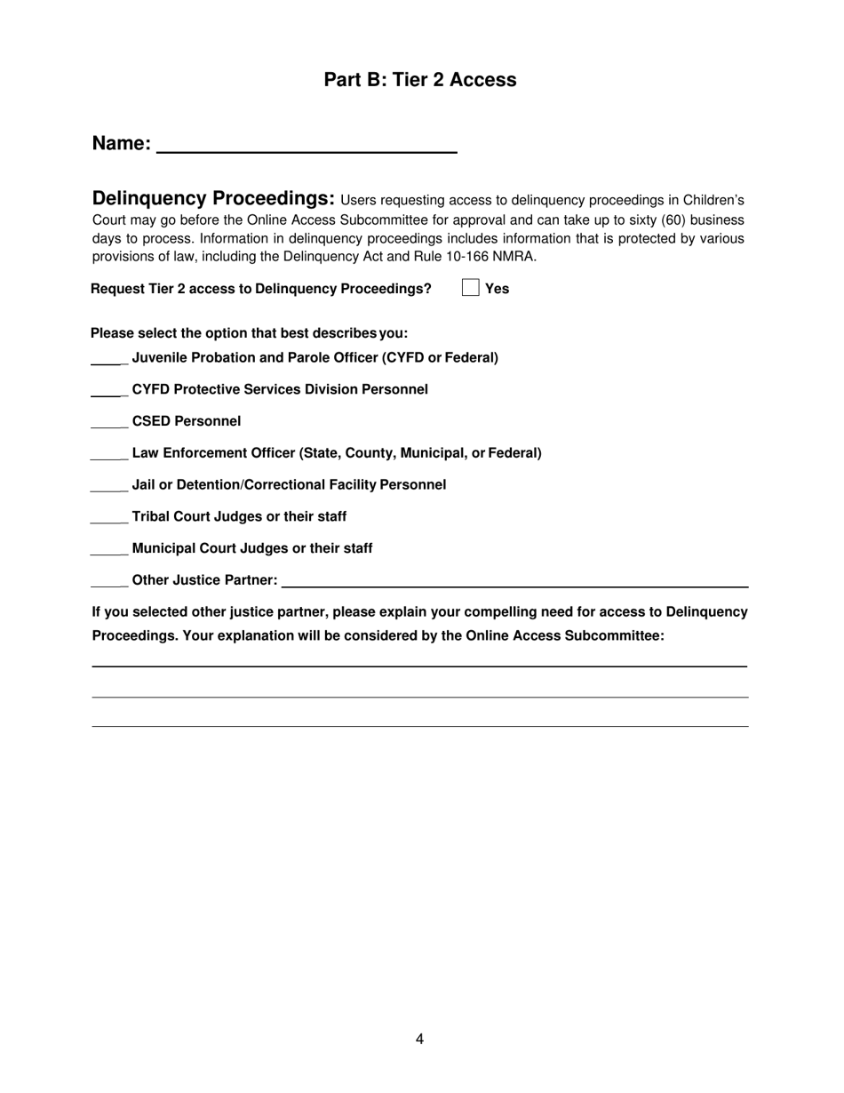 Justice Partner Application for Online Access to New Mexico Judiciary Secure Court Cases - New Mexico, Page 4