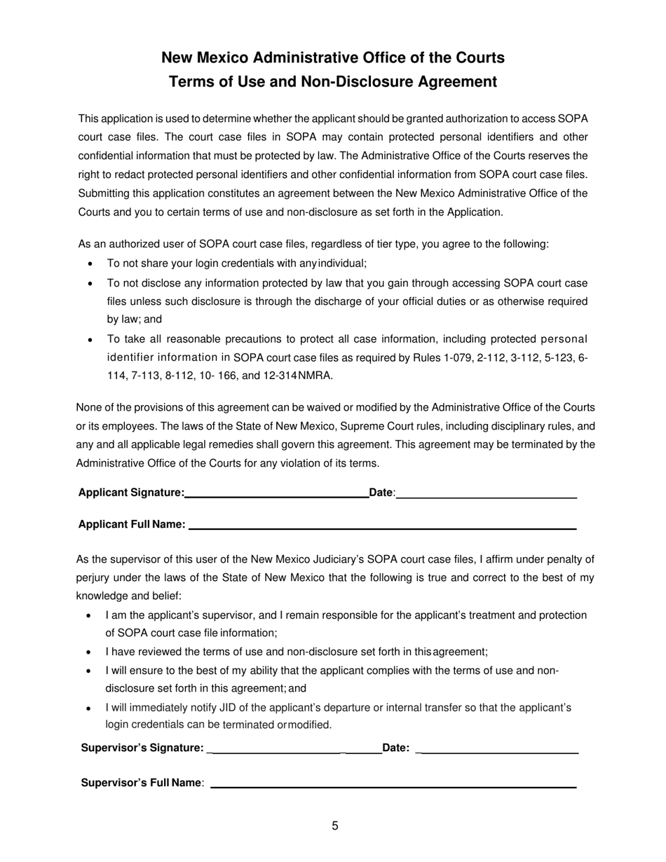 Justice Partner Application for Online Access to New Mexico Judiciary Secure Court Cases - New Mexico, Page 5