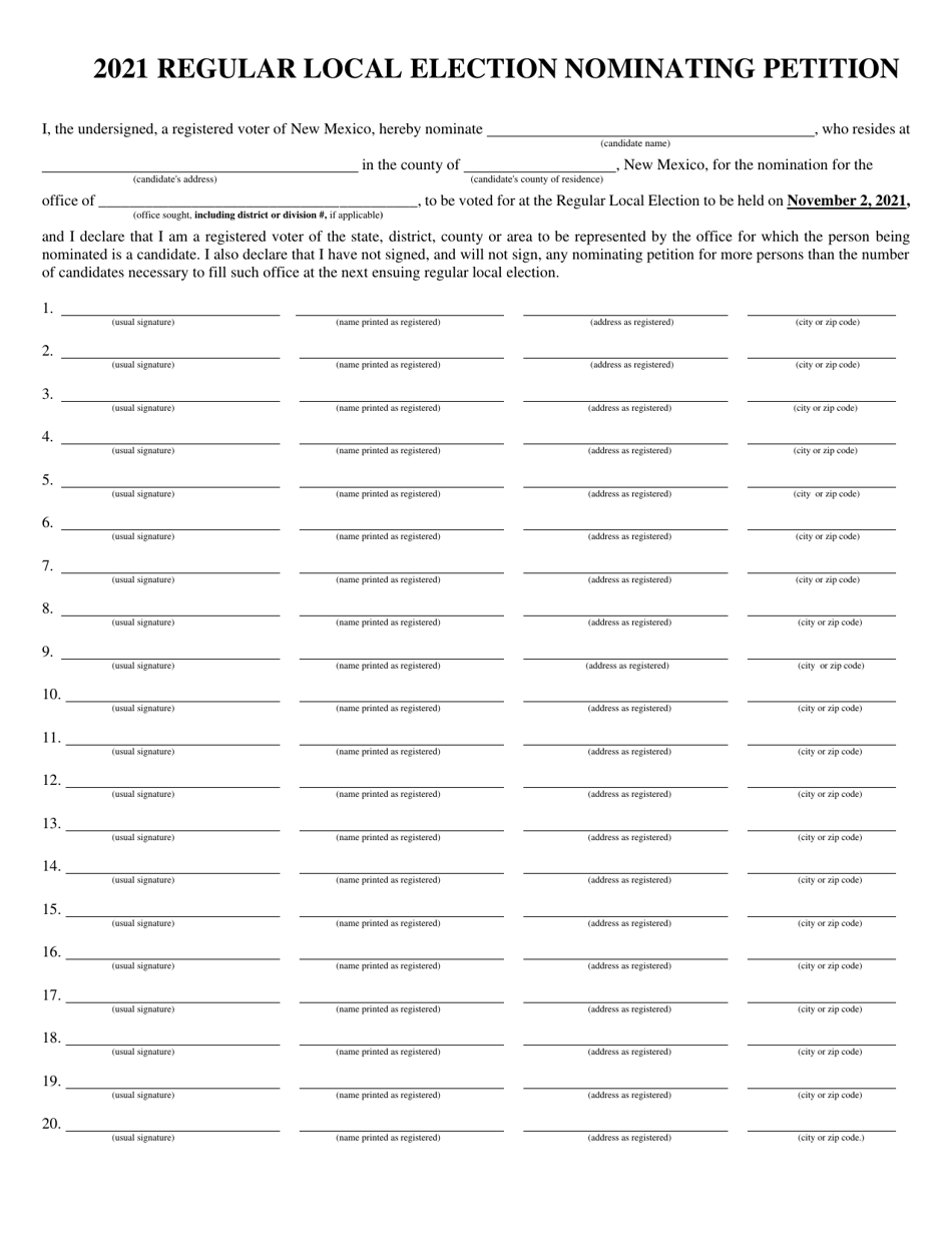 Regular Local Election Nominating Petition - New Mexico, Page 1