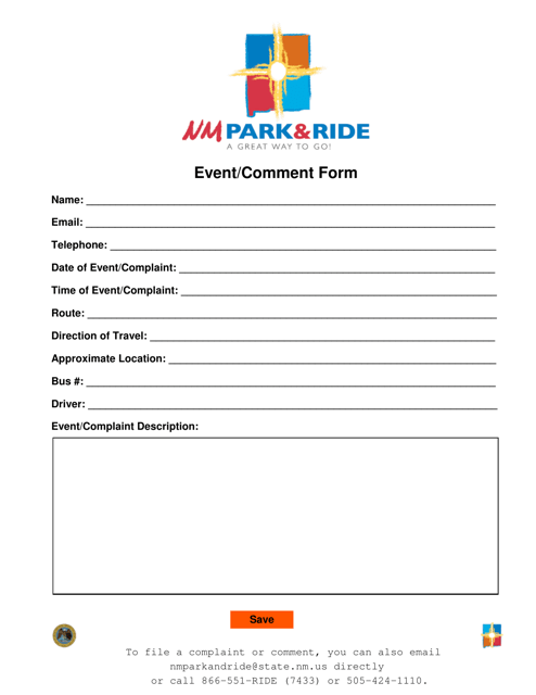 Event / Comment Form - New Mexico Download Pdf