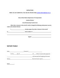 Document preview: Aircraft Ownership Transfer Form - New Mexico