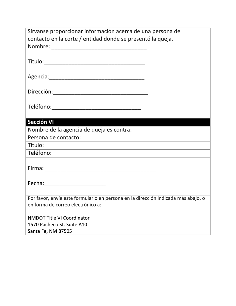 Formulario A-1299A Titulo VI Formulario De Queja - New Mexico (Spanish), Page 3