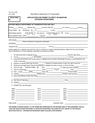 Form A-287 &quot;Application for Permit to Erect or Maintain Outdoor Advertising&quot; - New Mexico