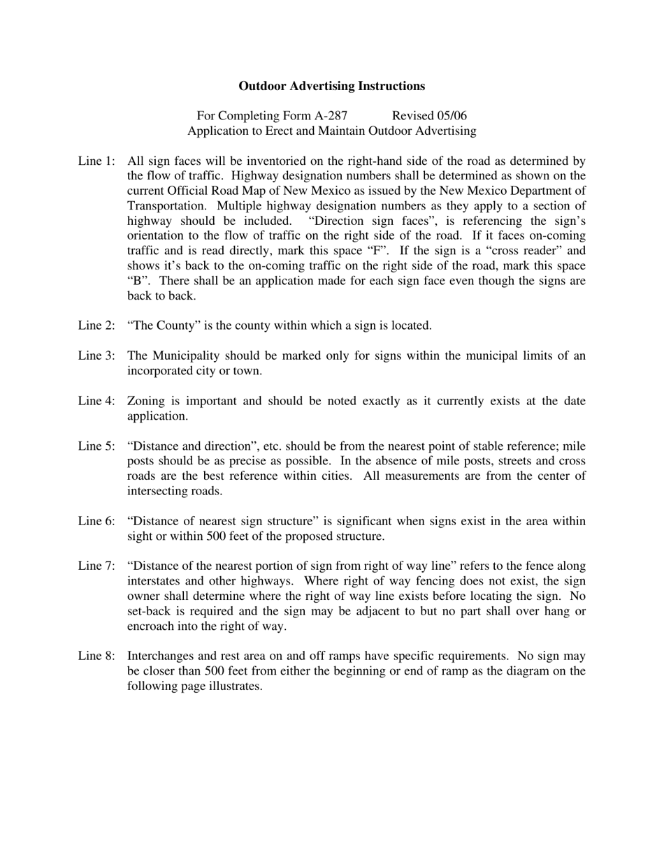 Form A-287 Application for Permit to Erect or Maintain Outdoor Advertising - New Mexico, Page 3