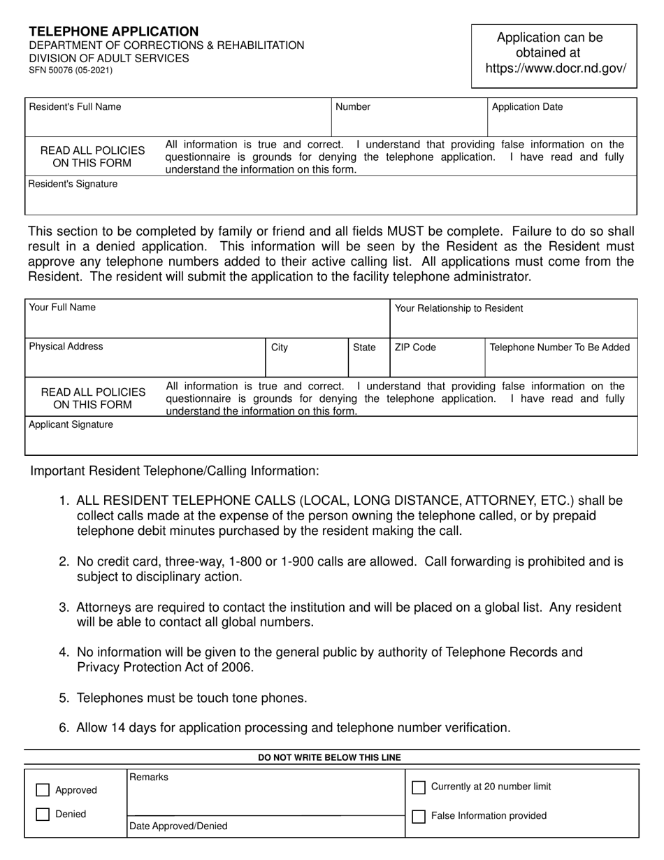 Form SFN50076 - Fill Out, Sign Online and Download Printable PDF, North ...