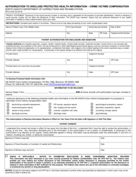 Form SFN61353 &quot;Authorization to Disclose Protected Health Information - Crime Victims Compensation&quot; - North Dakota