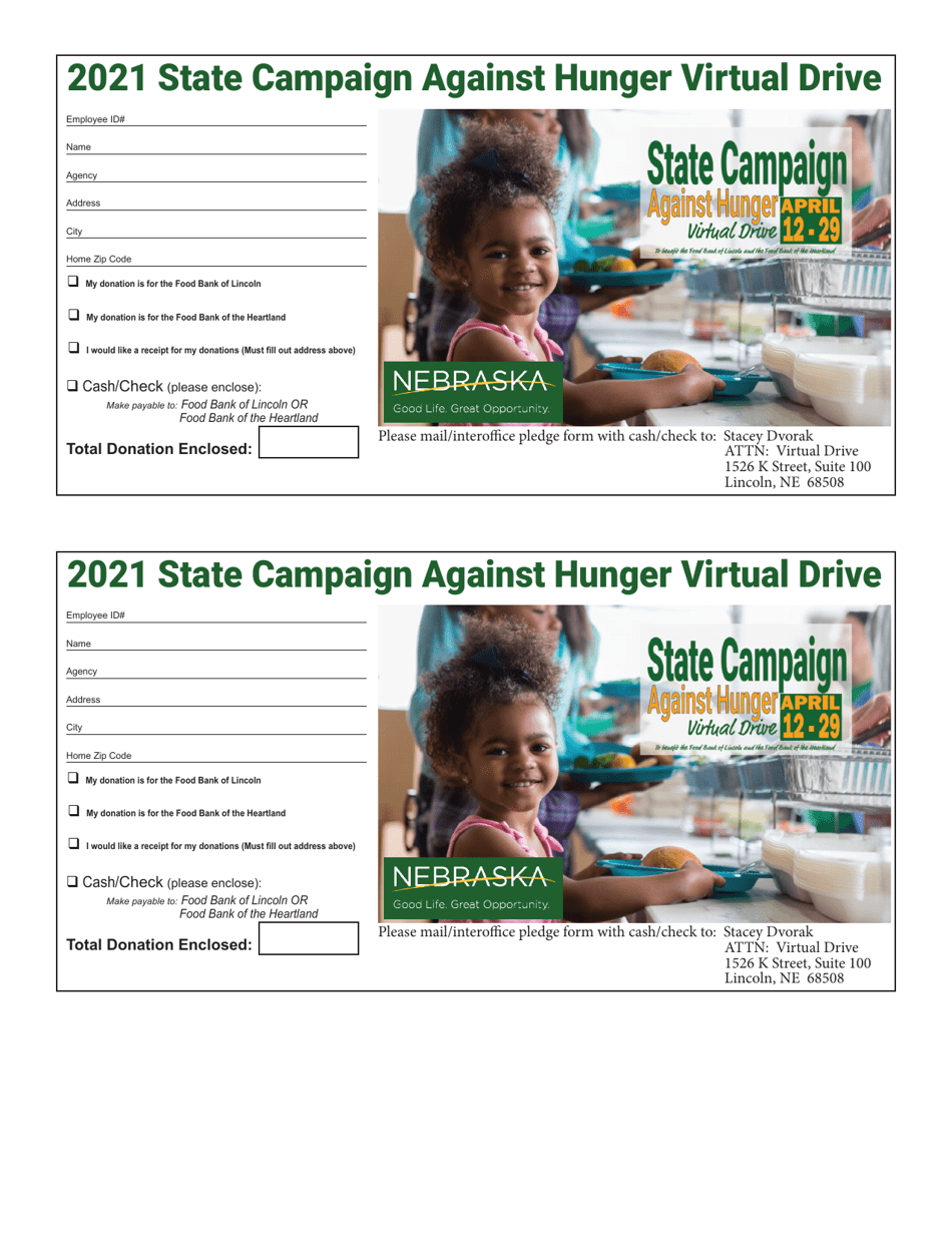 Campaign Against Hunger Virtual Drive Pledge Form - Nebraska, Page 1