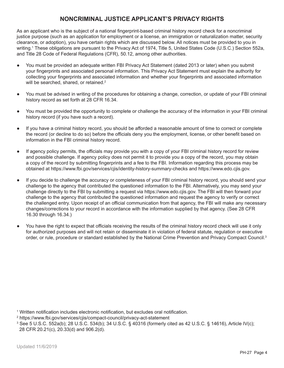 Form PH-27 Child Care Fingerprint Criminal History Check Application for License Exempt Child Care Subsidy Provider Type - Nebraska, Page 4