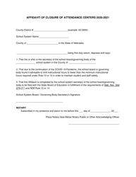 Document preview: Affidavit of Closure of Attendance Centers - Nebraska, 2021
