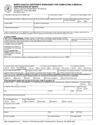 Form SFN58646 &quot;North Dakota Certifier's Worksheet for Completing a Medical Certification of Death&quot; - North Dakota