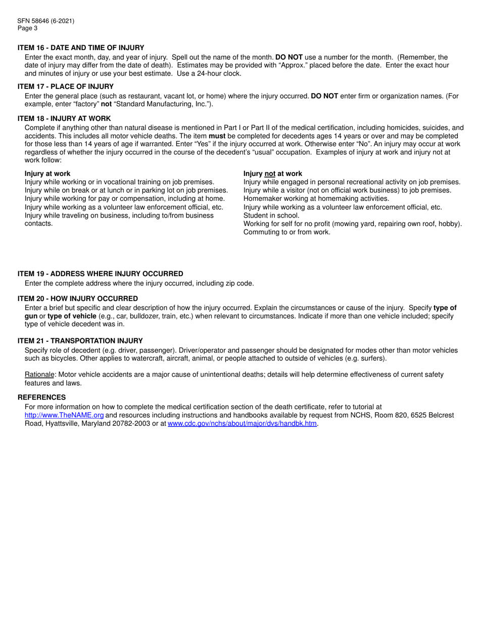 Form SFN58646 North Dakota Certifiers Worksheet for Completing a Medical Certification of Death - North Dakota, Page 3