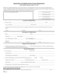 Form 24774 &quot;Application for Mobile Home County Registration&quot; - North Dakota