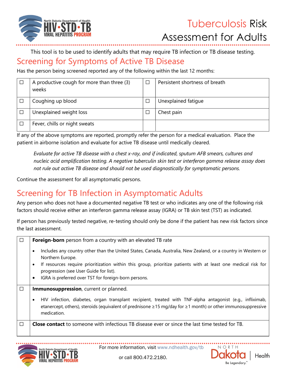 Tuberculosis Risk Assessment for Adults - North Dakota, Page 1