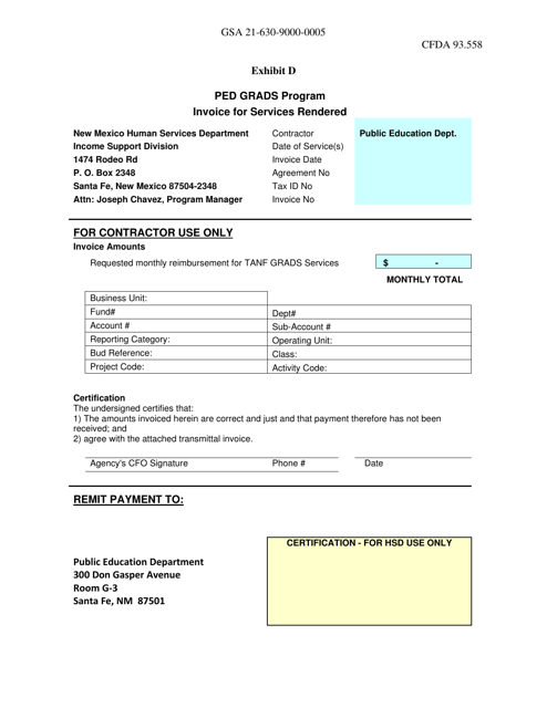 Exhibit D Invoice for Services Rendered - Ped Grads Program - New Mexico