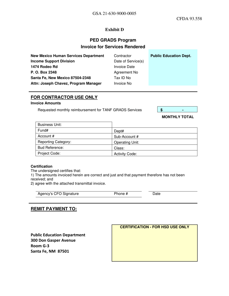 Exhibit D Invoice for Services Rendered - Ped Grads Program - New Mexico, Page 1