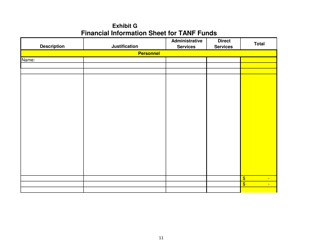 Document preview: Exhibit G Financial Information Sheet for TANF Funds - New Mexico