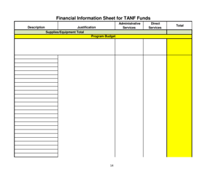 Exhibit G Financial Information Sheet for TANF Funds - New Mexico, Page 4
