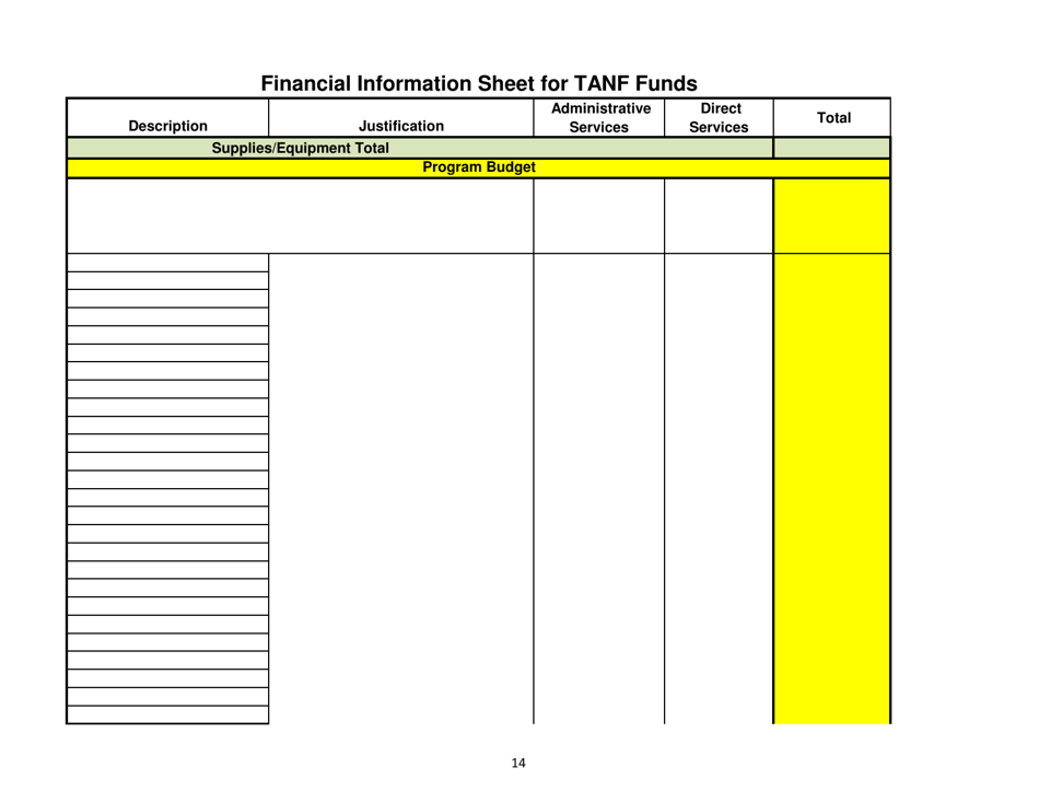 Exhibit G Financial Information Sheet for TANF Funds - New Mexico, Page 4