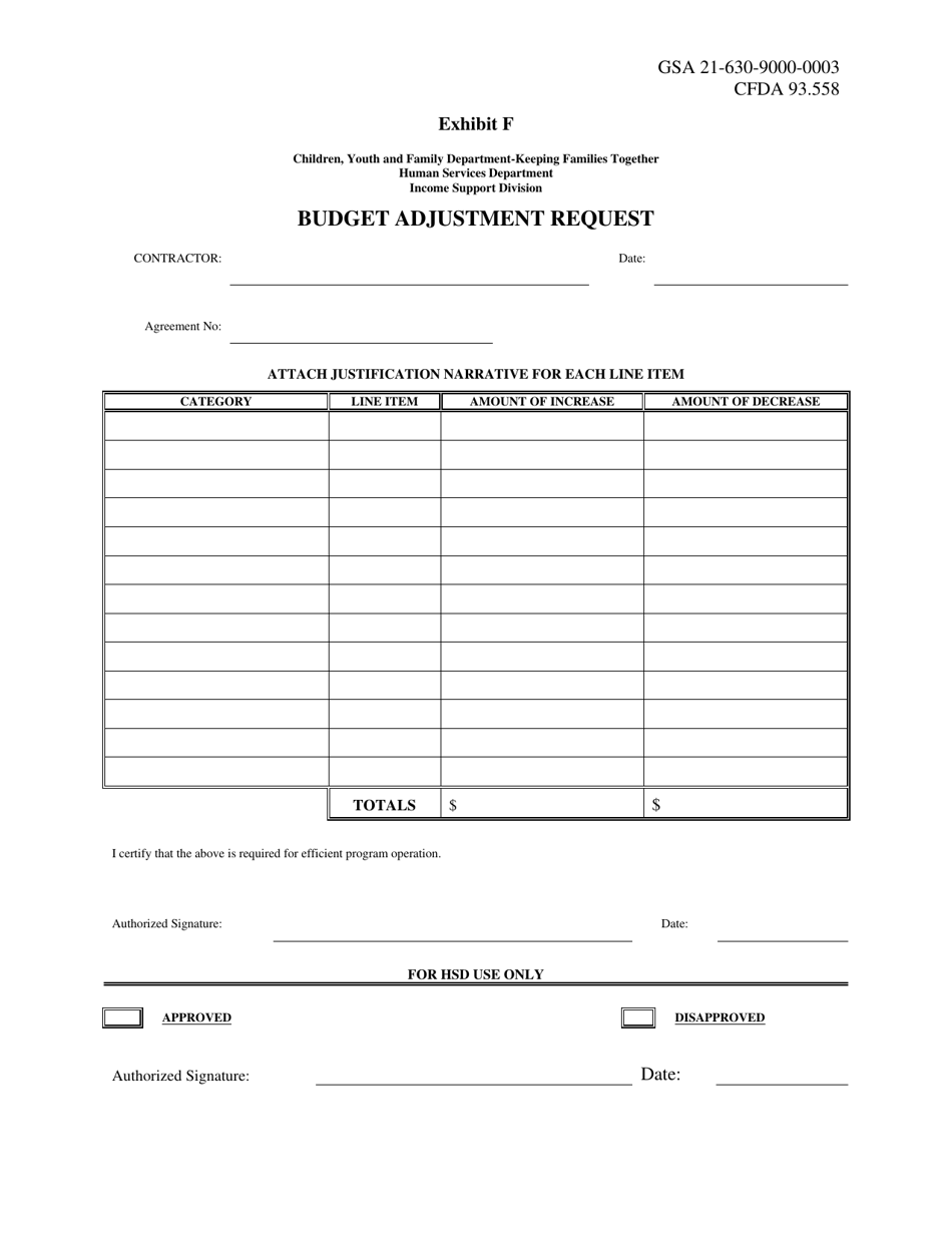 New Mexico Budget Adjustment Request Children, Youth and Family