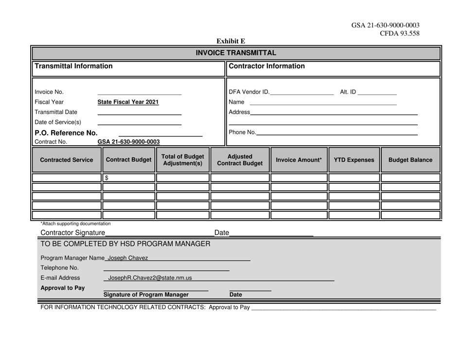 Exhibit E Invoice Transmittal - Cyfd Kft - New Mexico, Page 1