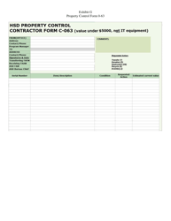 Form C-063 Exhibit G &quot;Hsd Property Control Contractor Form (Value Under $5000, Not It Equipment)&quot; - New Mexico