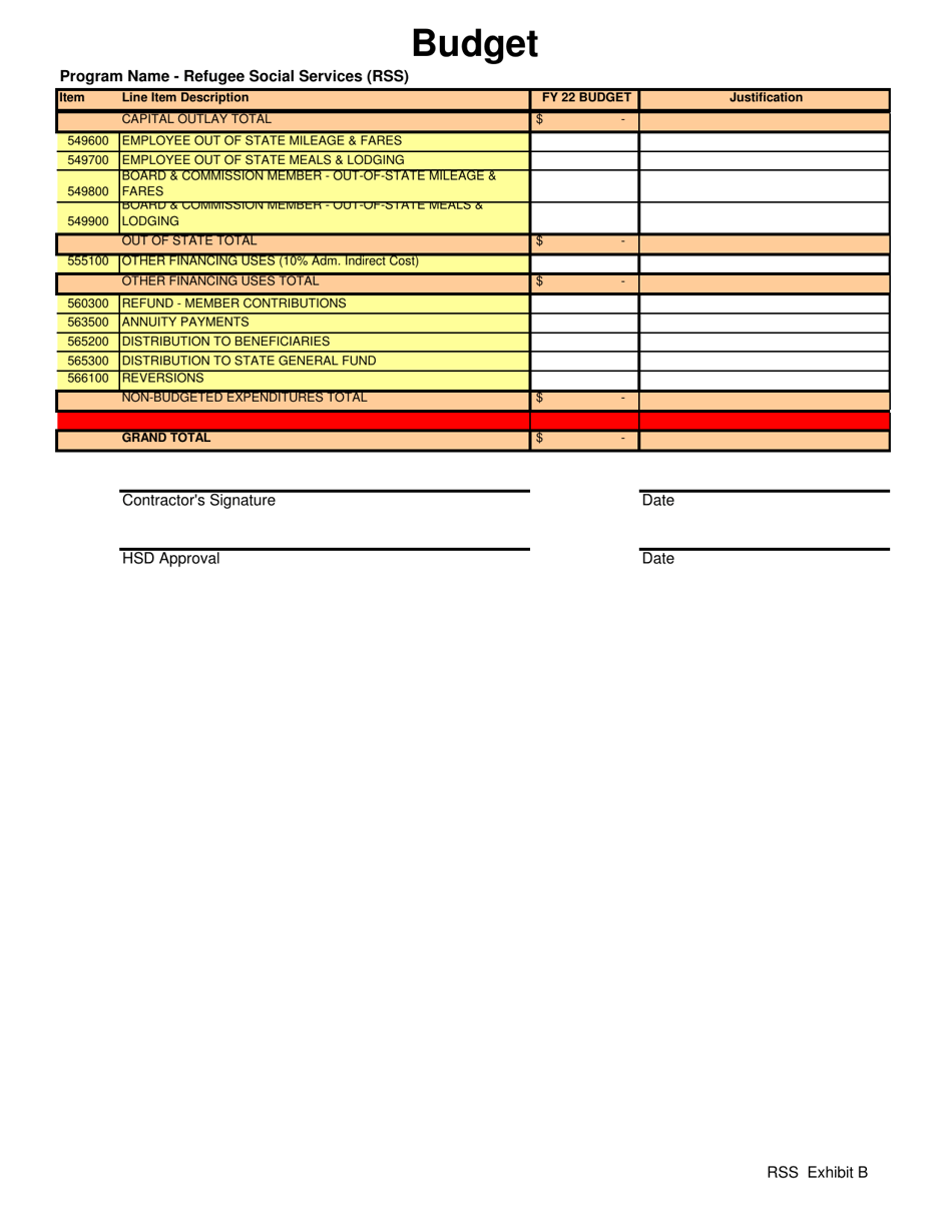 Exhibit B Budget - Refugee Social Services (Rss) - New Mexico, Page 3