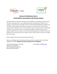North Dakota Immunization Information System (Ndiis) Electronic Notification Opt-In - North Dakota