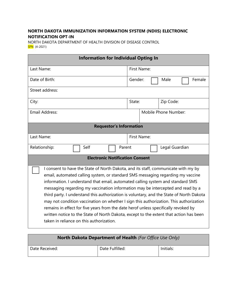 North Dakota Immunization Information System (Ndiis) Electronic Notification Opt-In - North Dakota, Page 2