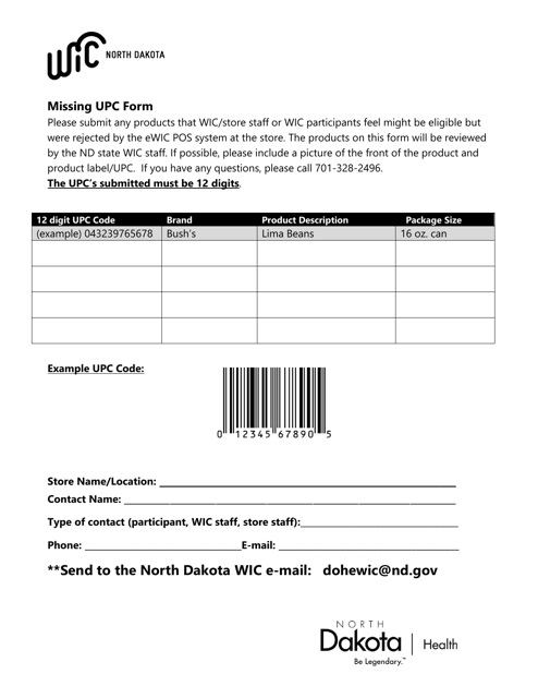 Missing Upc Form - North Dakota