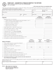 Form 44CT (SFN23500) Cigarette &amp; Tobacco Monthly Tax Return - North Dakota