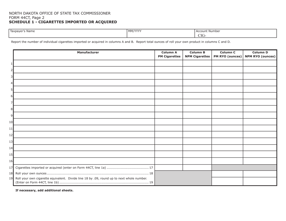 Form 44CT (SFN23500) Cigarette  Tobacco Monthly Tax Return - North Dakota, Page 2