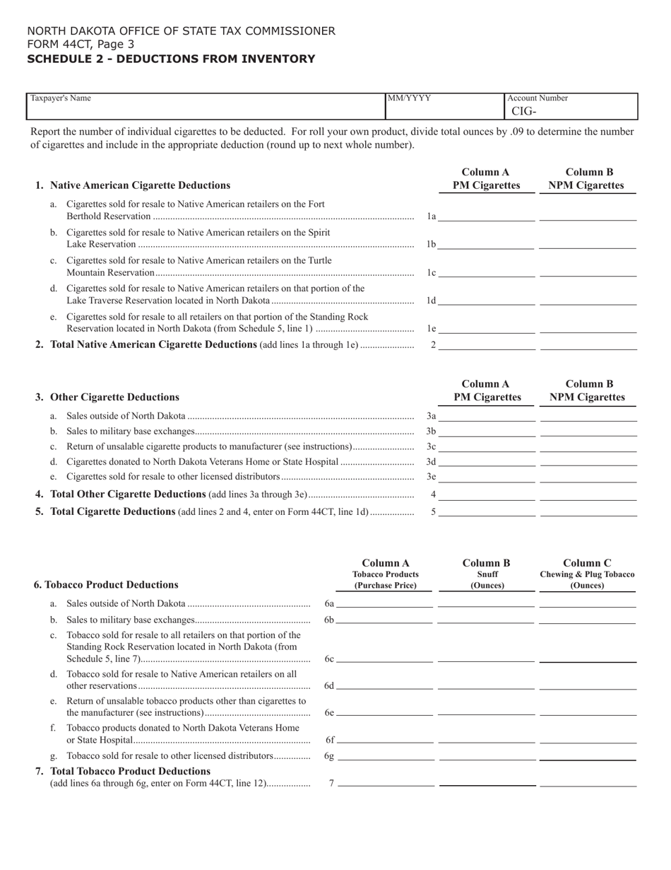 Form 44CT (SFN23500) Cigarette  Tobacco Monthly Tax Return - North Dakota, Page 3