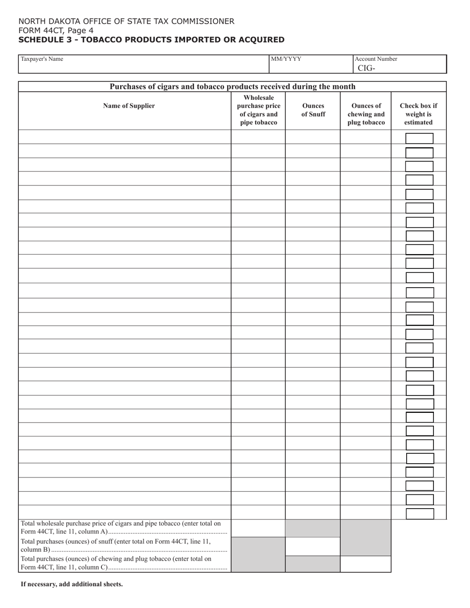 Form 44CT (SFN23500) Cigarette  Tobacco Monthly Tax Return - North Dakota, Page 4