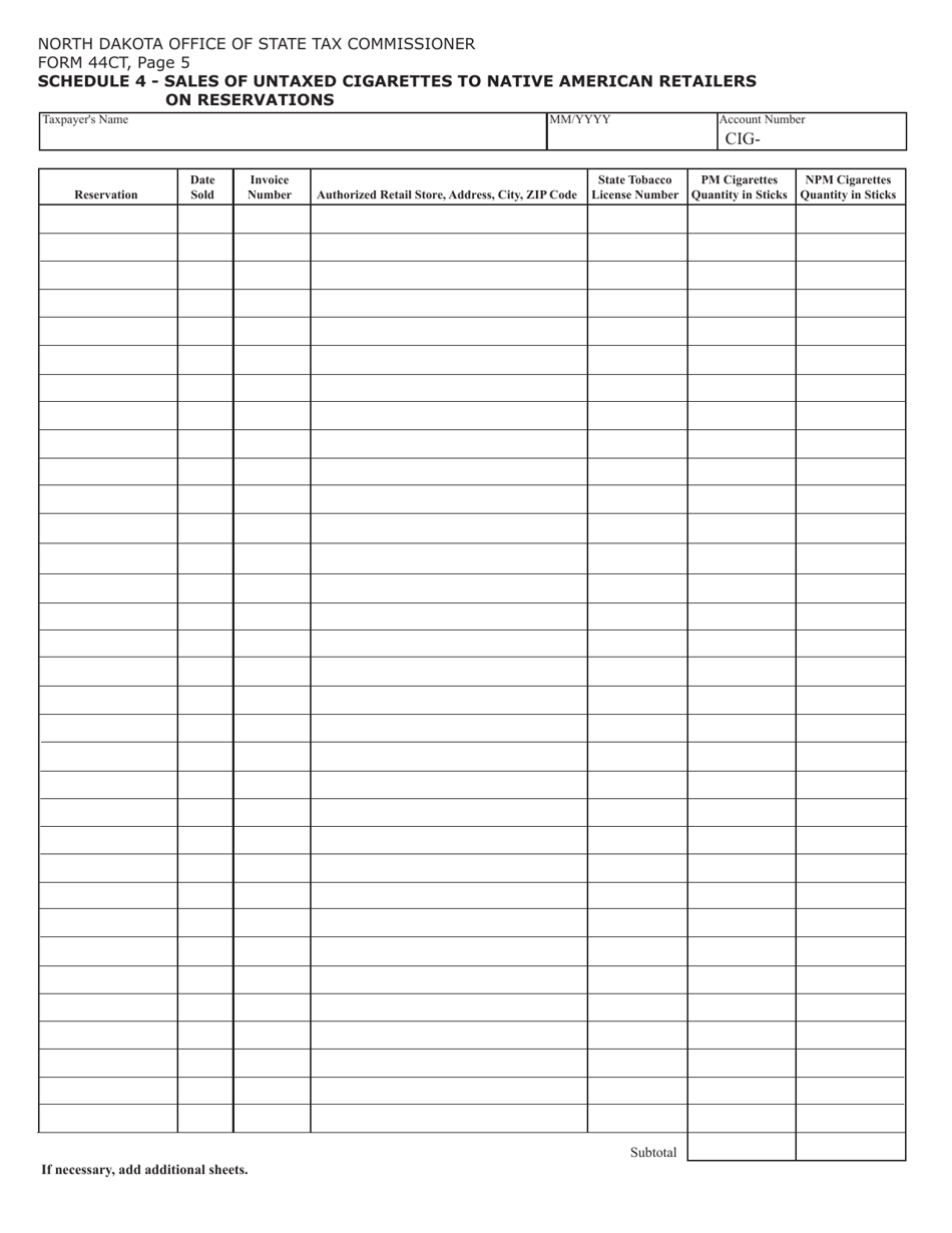 Form 44CT (SFN23500) Cigarette  Tobacco Monthly Tax Return - North Dakota, Page 5