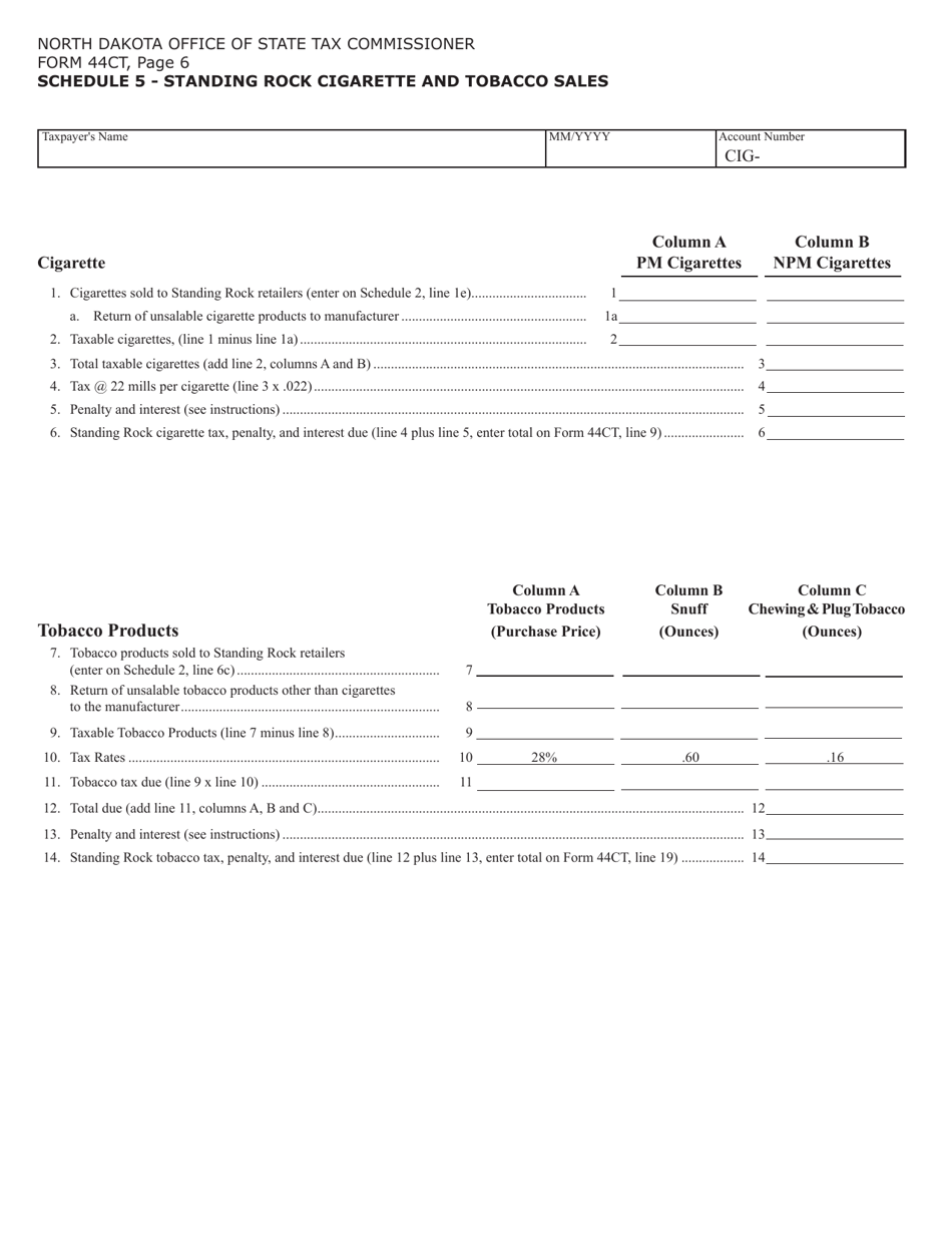 Form 44CT (SFN23500) Cigarette  Tobacco Monthly Tax Return - North Dakota, Page 6