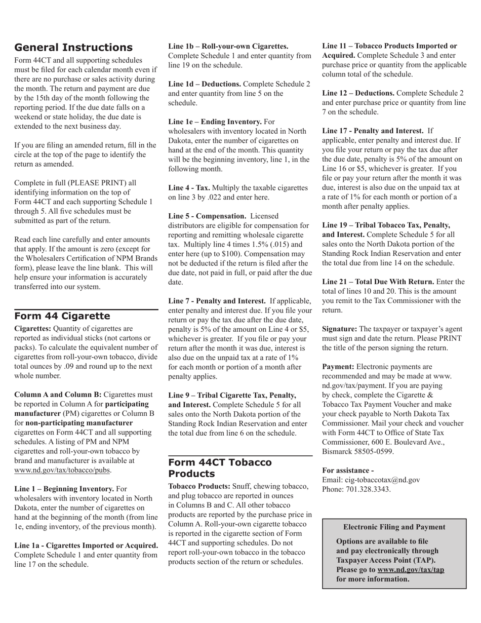 Form 44CT (SFN23500) Cigarette  Tobacco Monthly Tax Return - North Dakota, Page 8