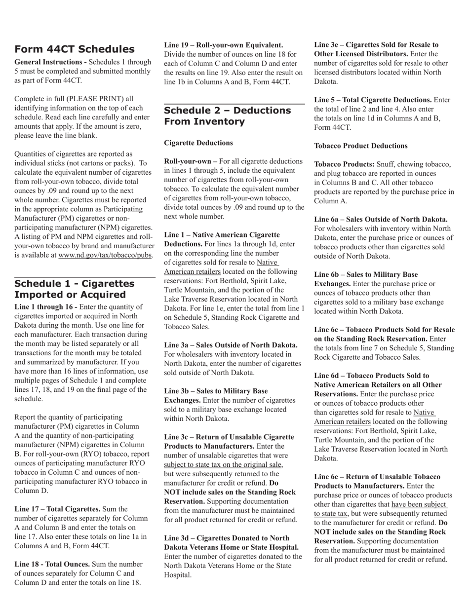Form 44CT (SFN23500) Cigarette  Tobacco Monthly Tax Return - North Dakota, Page 9