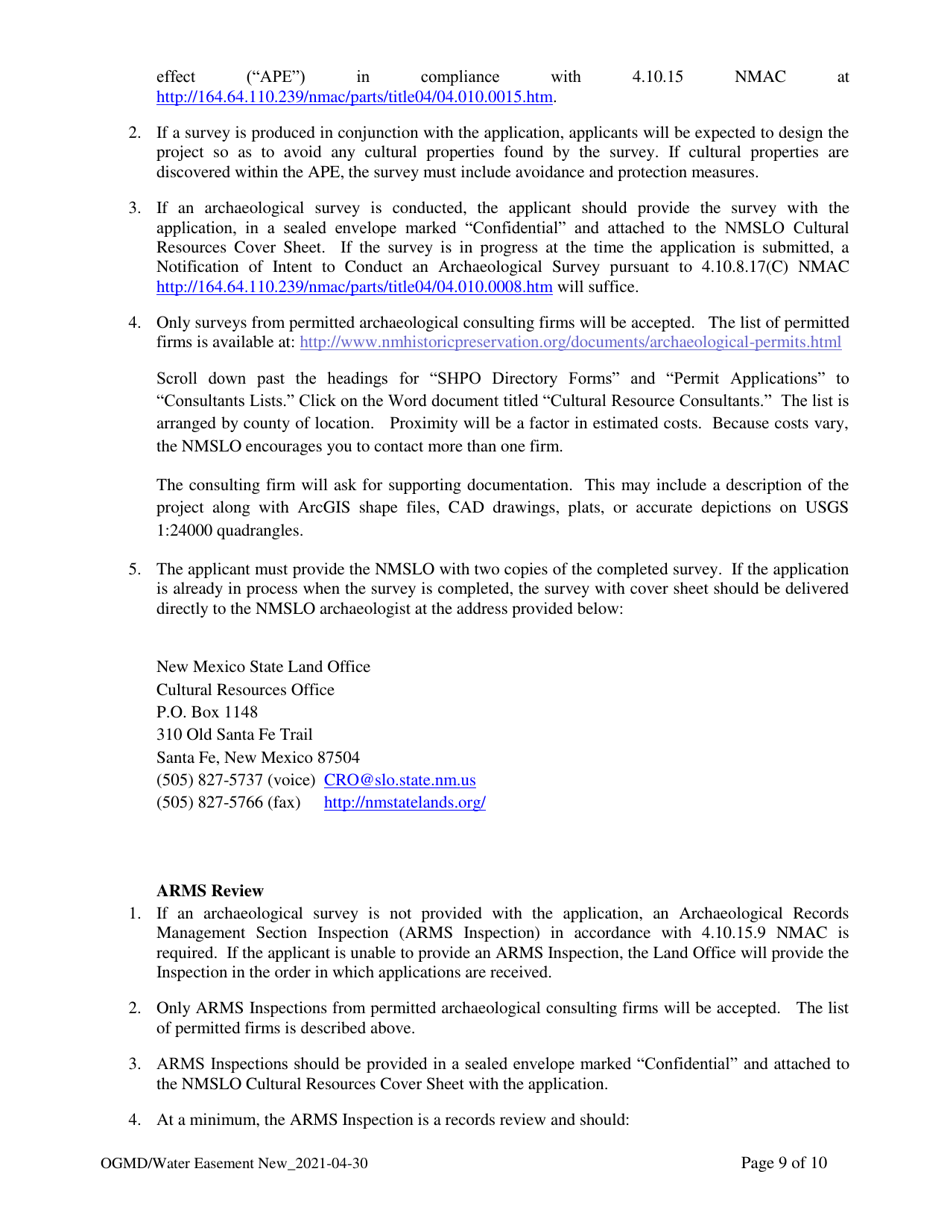 Application for New Water Easement - New Mexico, Page 9