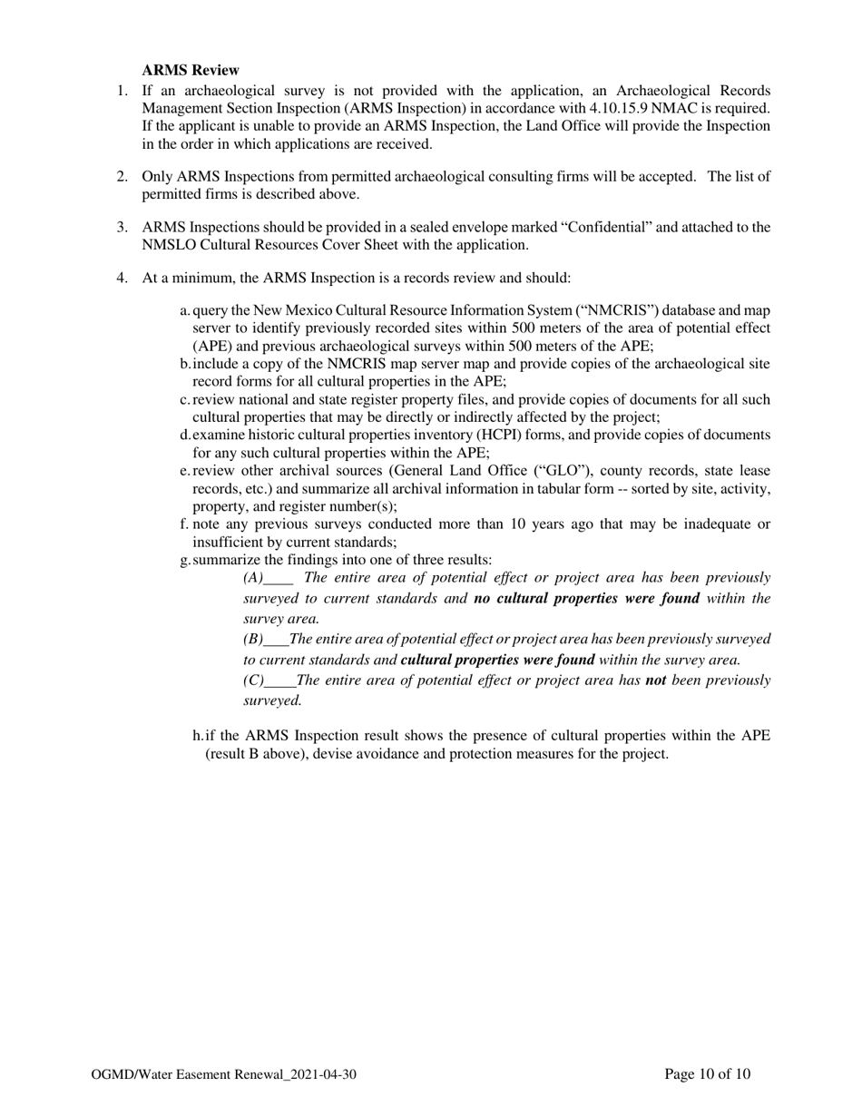 Application for Renewal of Water Easement - New Mexico, Page 10