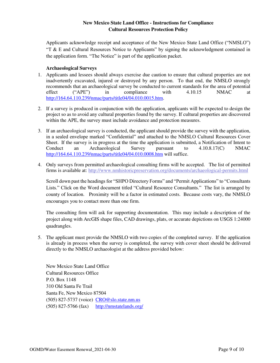 Application for Renewal of Water Easement - New Mexico, Page 9