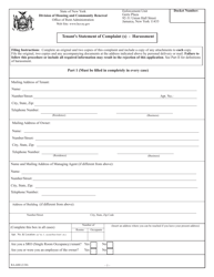 Form RA-60H Tenant&#039;s Statement of Complaint (S) - Harassment - New York