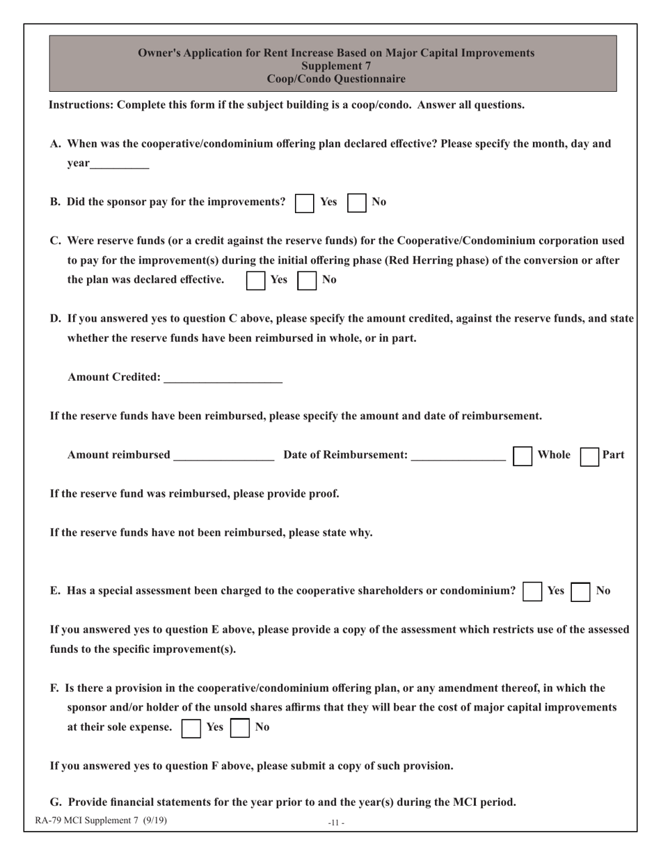 Form RA-79 MCI Owners Application for Rent Increase Based on Major Capital Improvements - New York, Page 11