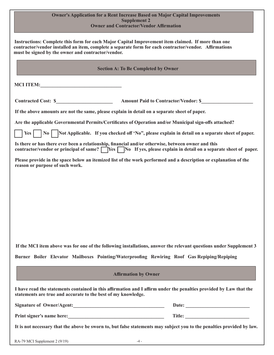 Form RA-79 MCI Owners Application for Rent Increase Based on Major Capital Improvements - New York, Page 4