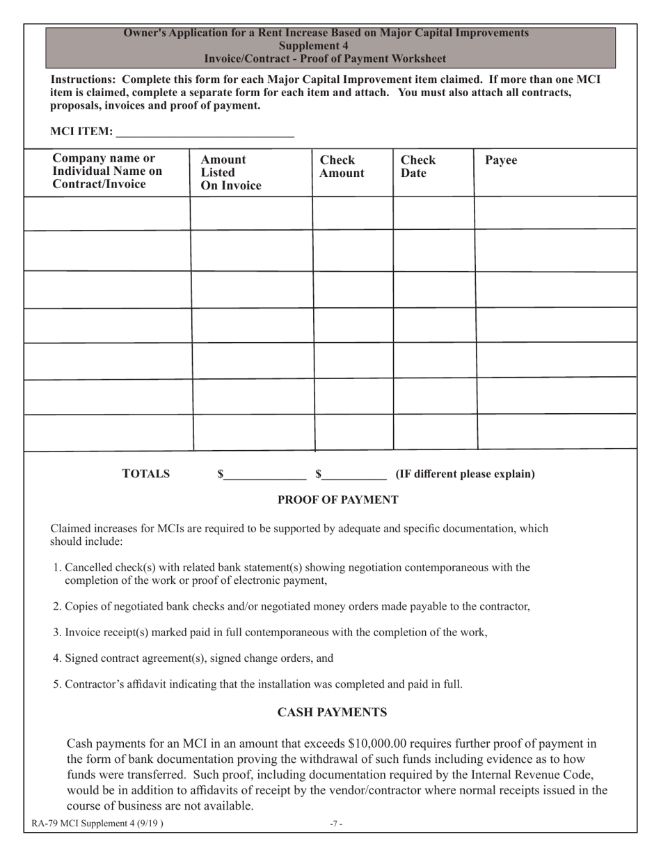 Form RA-79 MCI Owners Application for Rent Increase Based on Major Capital Improvements - New York, Page 7