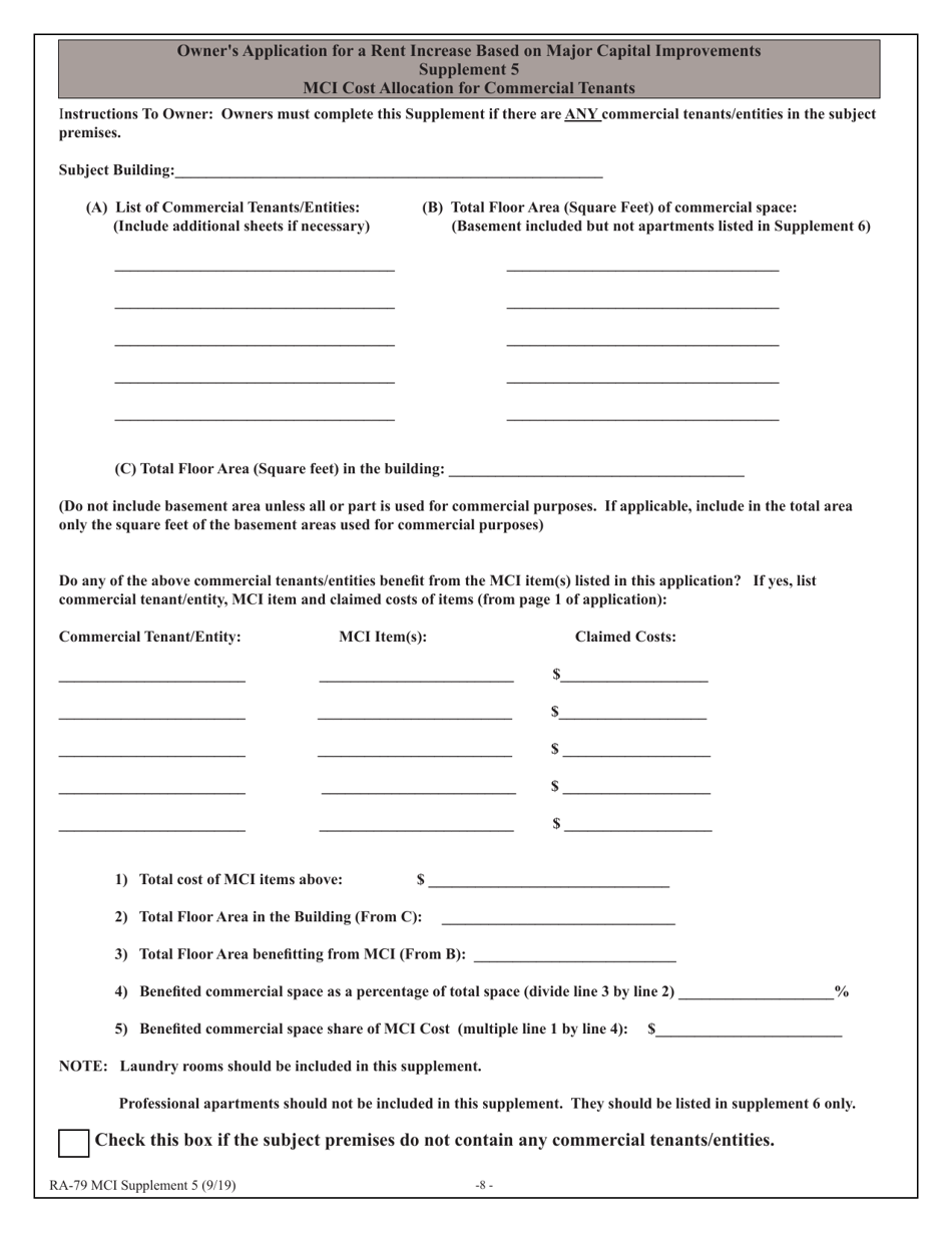 Form RA-79 MCI Owners Application for Rent Increase Based on Major Capital Improvements - New York, Page 8